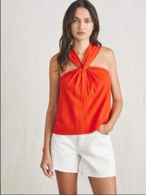 Faherty Bay twist top in poppy red 100% organic cotton NWT